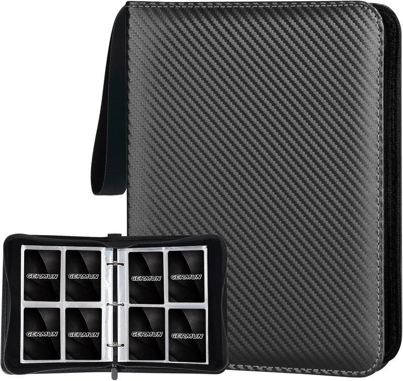 GERMUN 4 Pocket Card Binder, Premium Zip Trading Card Binder, 400 Double Sided Pocket PU Card Collection Binder, Collector Card Album, Card Folder for MTG, TCG, Sports Cards, Game Cards (Black) - Image 1